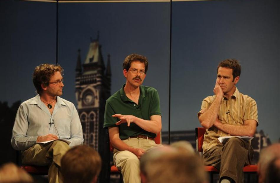 Discussing world hunger challenges are (from left) Will Watterson, New Zealand director of the...