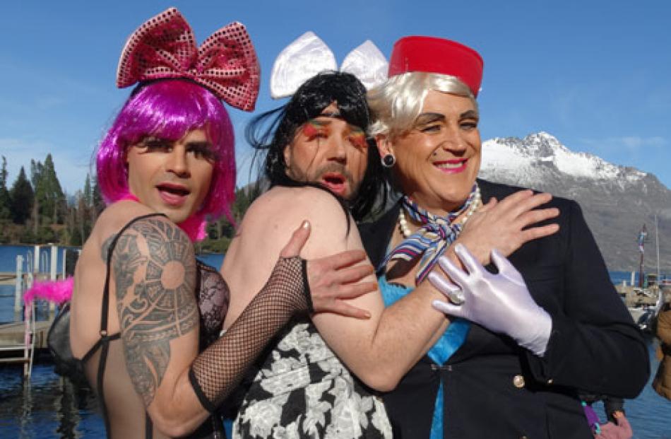 Drag queens (l-r) Jaco Uys, David Williams and Scott Paterson say no women were harmed in the...