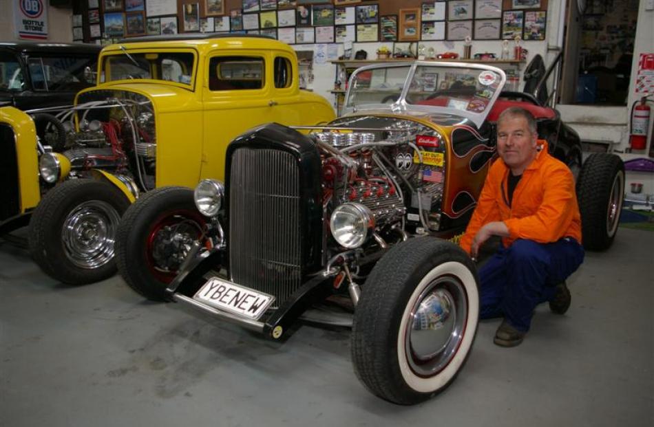 Drew Galog with  the  1927 T-Roadster he is taking to  the NZHRA National Hot Rod Show in Dunedin...