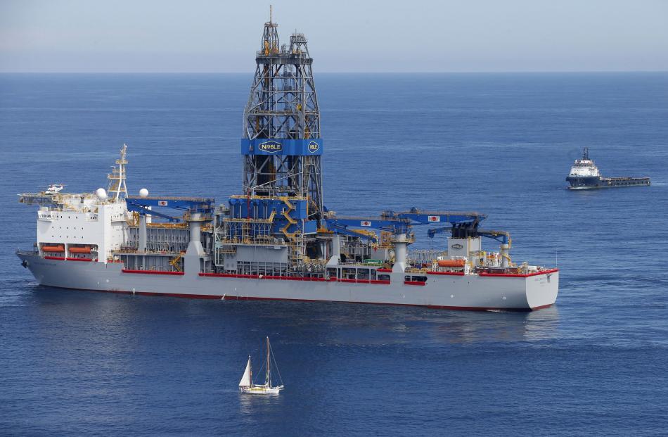 Drilling ship Noble Bob Douglas 160km off Raglan, on the west coast of the North Island, where it...