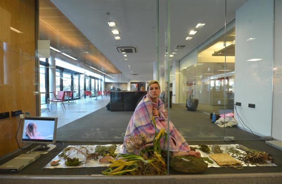 Dunedin artist Hana Aoake in her installation Pania;;;Parahitiki  at V-Space in the University of...
