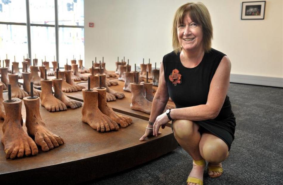 Dunedin born and raised artist Helen Pollock, with her sculptural work Victory Medal at Toitu...