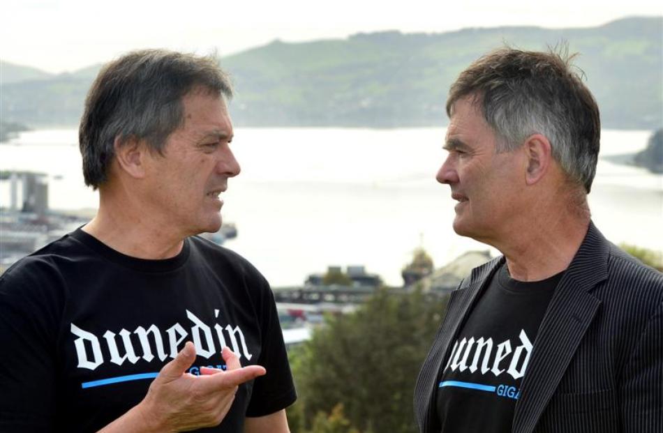 Dunedin businessman Ian Taylor (left) and Dunedin Mayor Dave Cull discuss the city's economic...