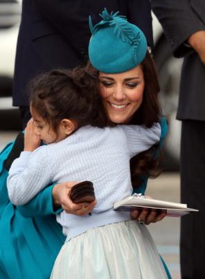 Dunedin five-year-old Matawhio Matahaere-Veint shares a moment with the Duchess of Cambridge....