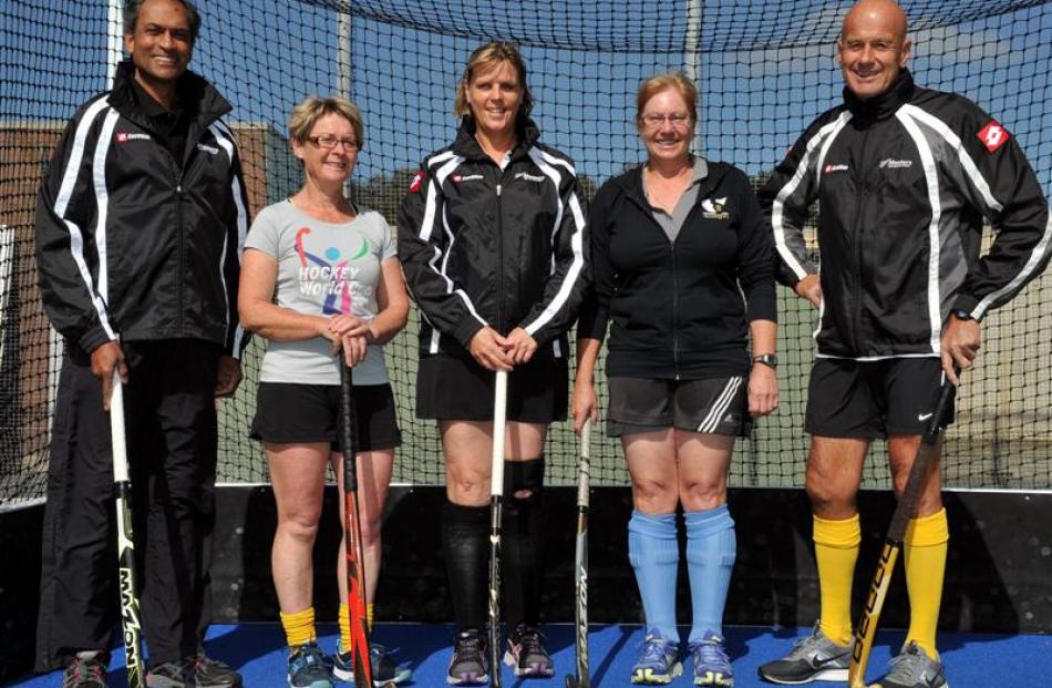 Dunedin masters hockey players John Daniel, Vicki Rewcastle, Paula Daniel, Wendy Waghorn and...