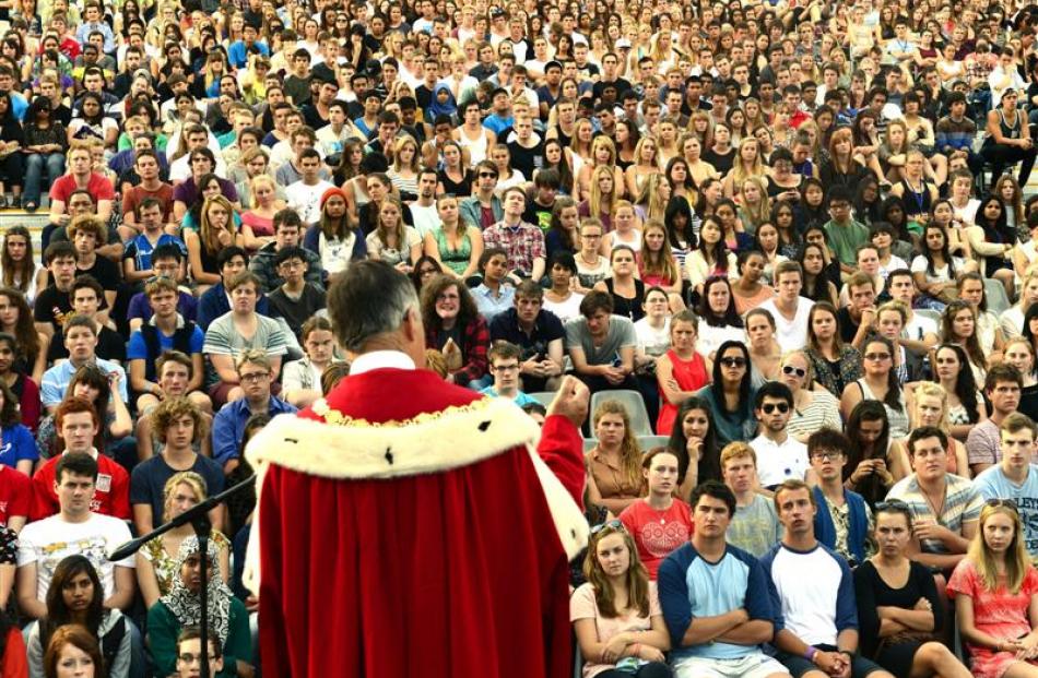 Dunedin Mayor Dave Cull welcomes thousands of first year students to the University of Otago at...