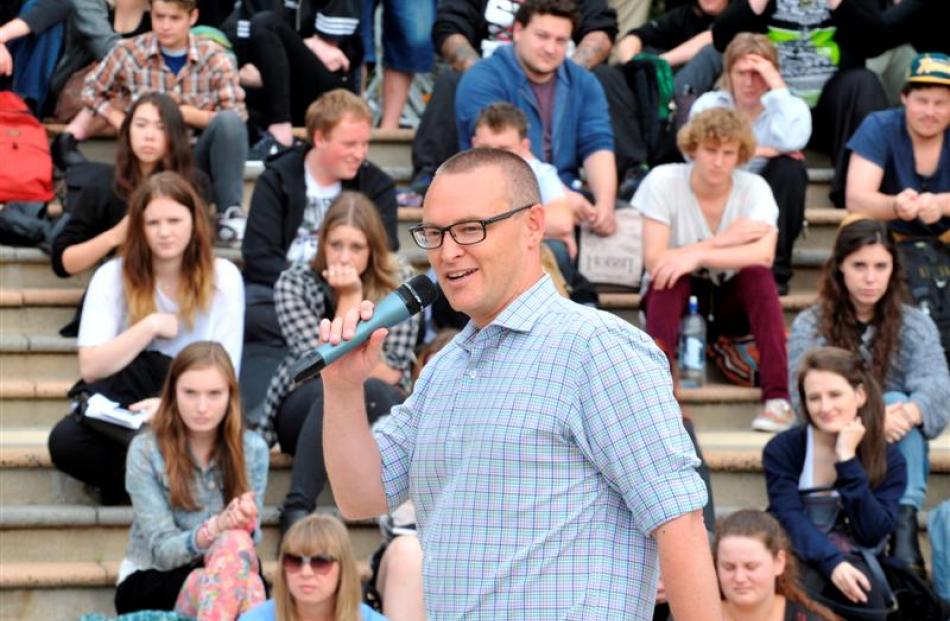 Dunedin North MP David Clark  speaks on campus to Otago Polytechnic students yesterday at welcome...