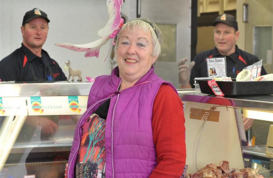 Dunedin resident Carolyn Goodwin, who provided  surprise presents to Leckies Butchery assistant...