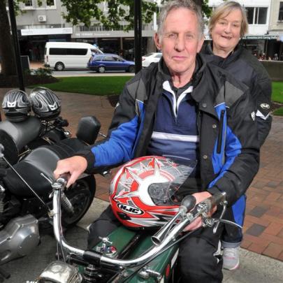 Dunedin resident Colin Winter (68), on his 1926 BSA De Luxe 493cc motorbike, with his wife, Judy,...