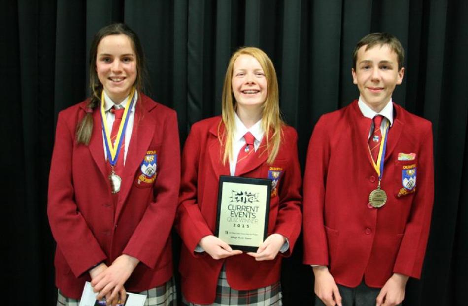 Dunstan 6 (from left) Hannah Heyward, Gabrielle Tohill, and Ben Mullally strike a winning pose....