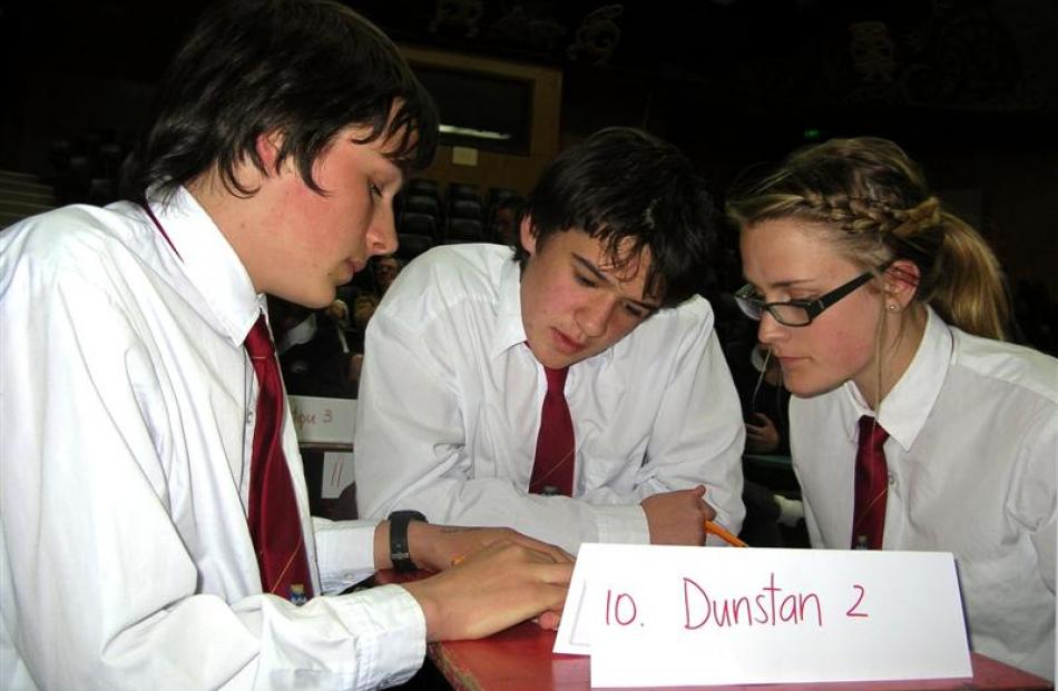 Dunstan High School pupils (from left) Ged Finch (15), Cole Mackie (14) and Tegan McKenzie (14)...