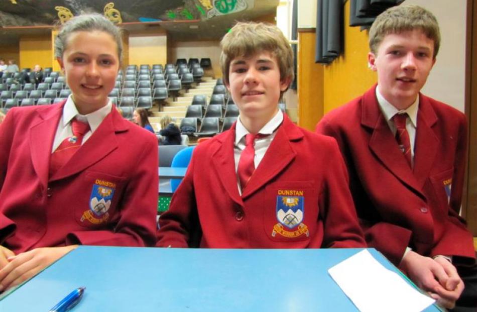 Dunstan High School pupils India O'Donnell-Fluit (13), Harry Johnston (13) and James Moore (14)...