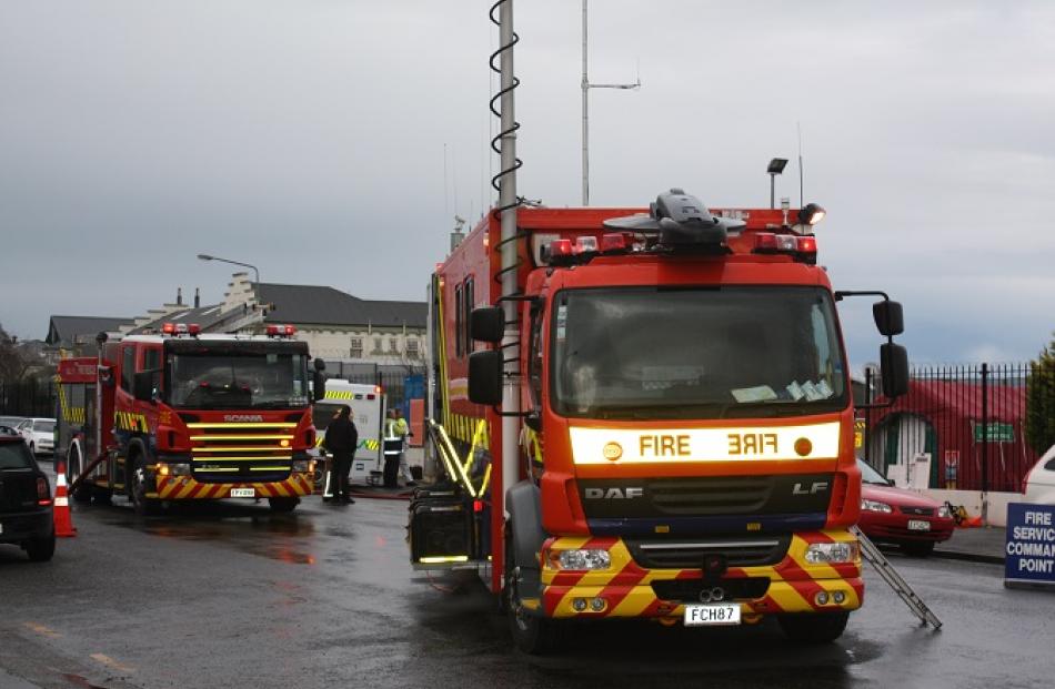 Emergency services at Invercargill Prison, the scene of a white powder scare this morning. Photo...