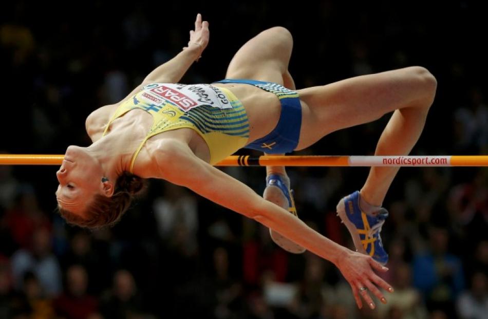 Emma Green Tregaro of Sweden competes in the women's high jump final at the European Athletics...