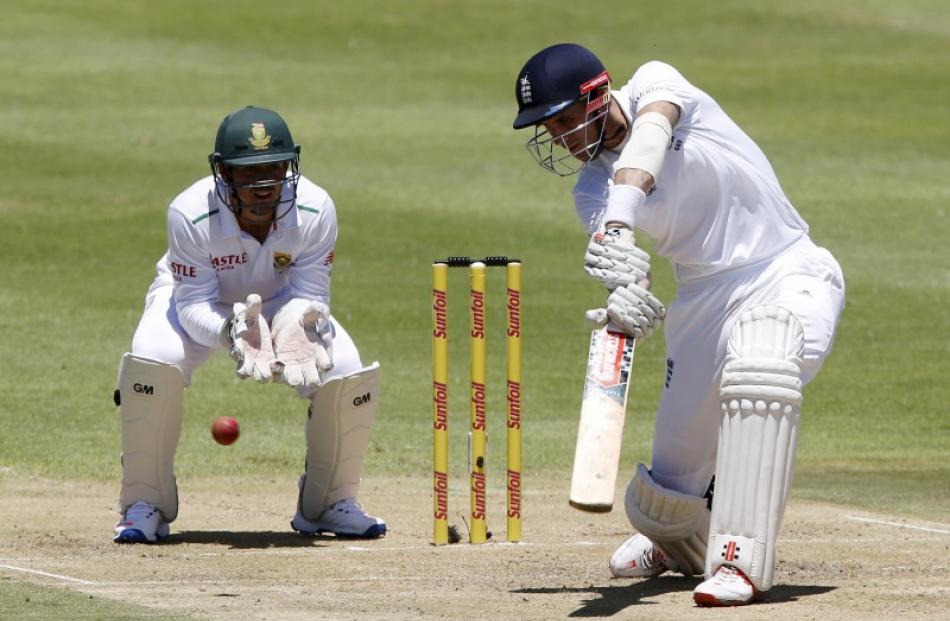 England's Alex Hales plays the ball through the covers. Photo: Reuters