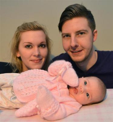 Erica Gunther and Thomas Jones with their 8-week-old daughter, Laurelin, in Dunedin yesterday....