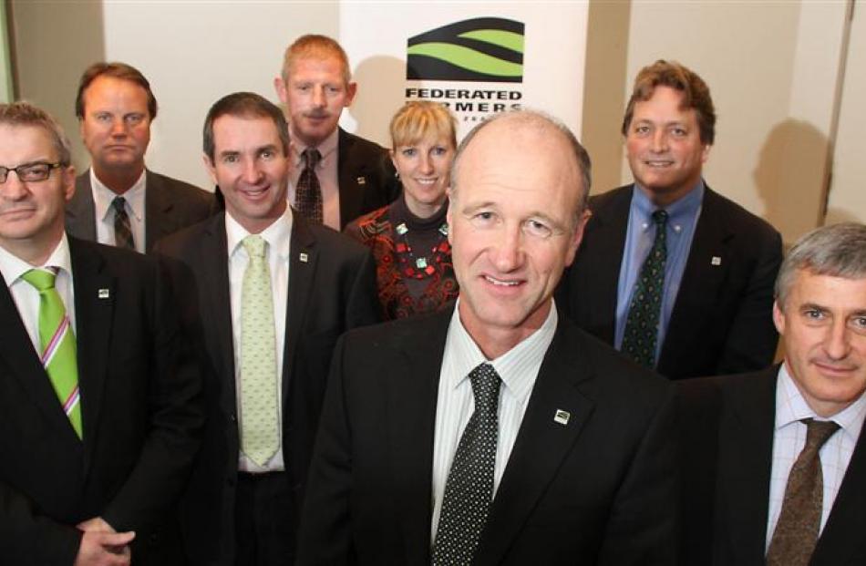 Federated Farmers national president Bruce Wills (front) with chief executive Conor English (left...