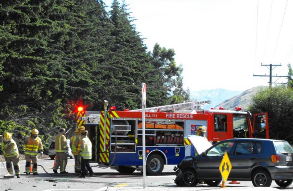 Fire Service personnel are on the scene following a collision between two vehicles at the...