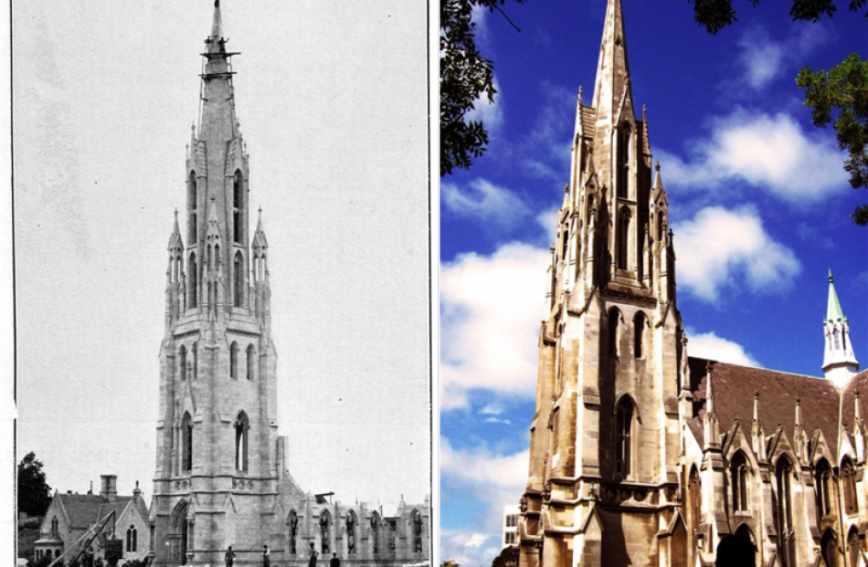 First Church, pictured during its construction and in modern times. Photos: ODT Files