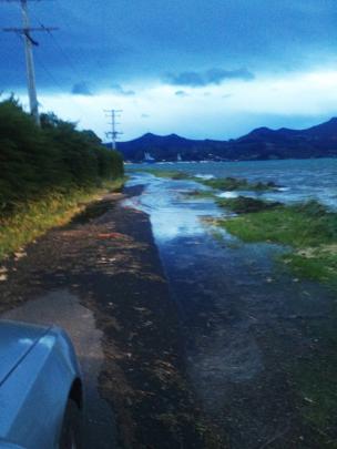 Flooding from Otago Harbour on Stepney Ave, Harwood, looking towards Port Chalmers. Photo by...