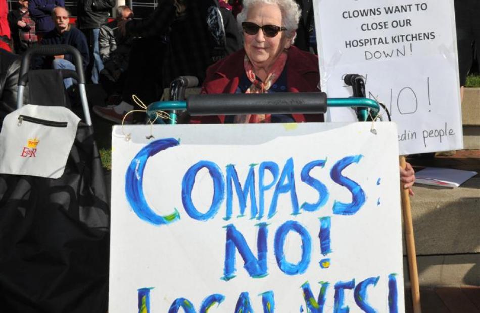 Florence Wilson (86), of Dunedin, shows her support at the Octagon protest against the proposed...