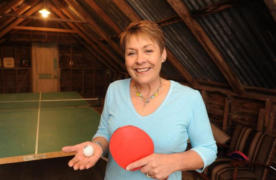 Fogarty in the table tennis room she created in a loft above a shed on her property. Photo by...
