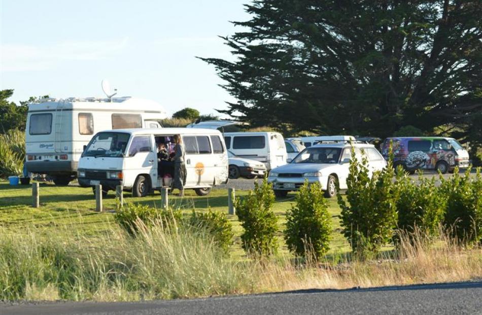 Freedom campers park  for the night at Ocean View about 6pm last Friday. Photo by Peter McIntosh.