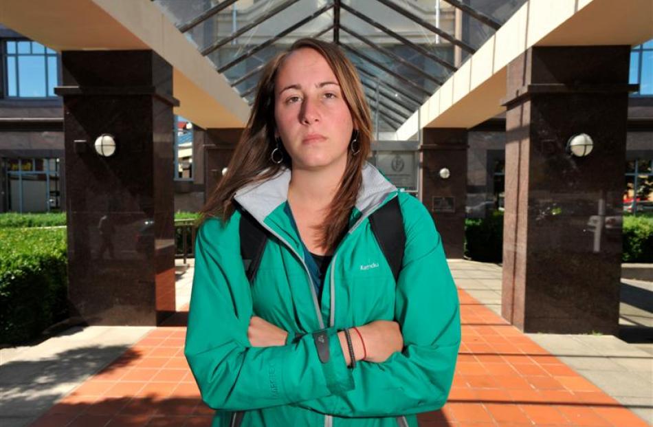 Frenchwoman Morgane Thomas at the Dunedin Police Station yesterday. Photo by Gregor Richardson.