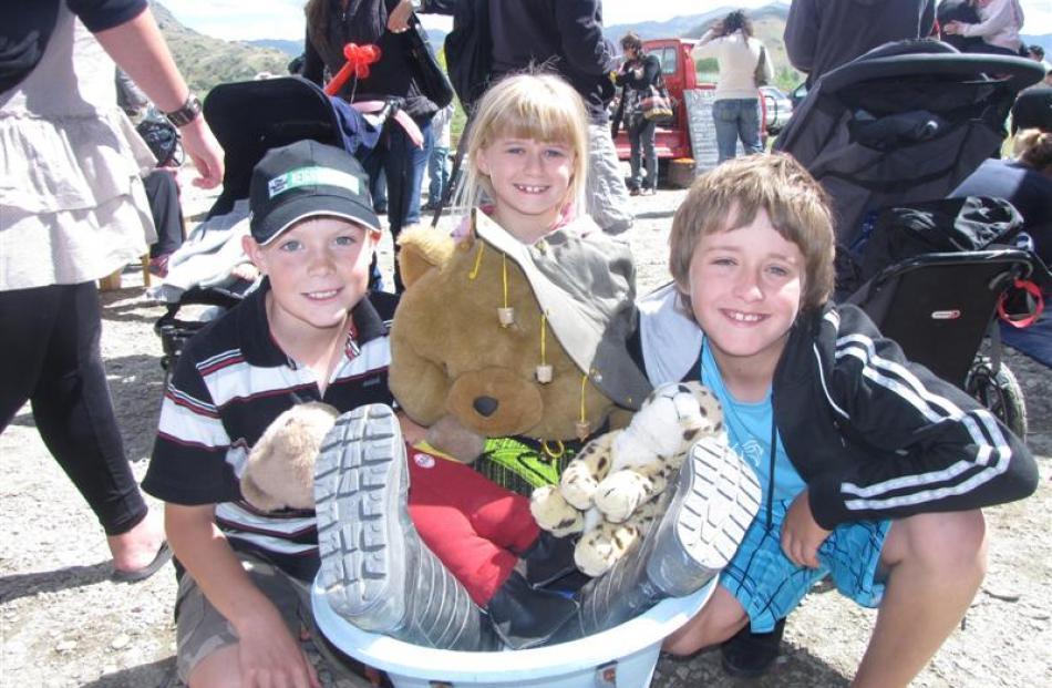 From left,  Jamie Shaw (10),  Alyssia (8) and Cameron (10) Nicolson, all of Queenstown, with...
