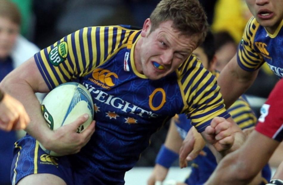 Gareth Evans of Otago on the charge during the ITM Cup Championship Semi Final match between...