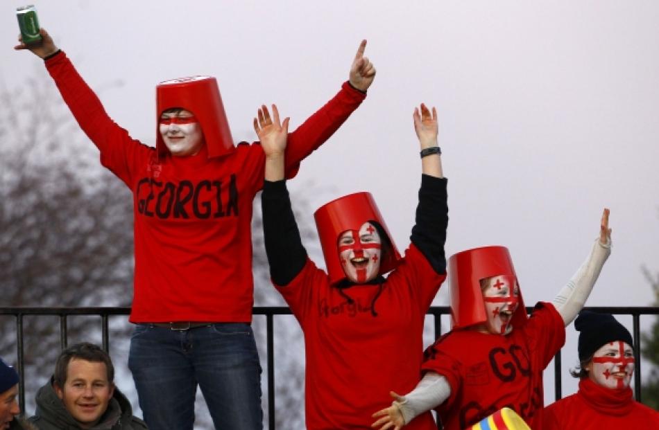 Georgia supporters cheer before their Rugby World Cup Pool B match against Romania at Arena...