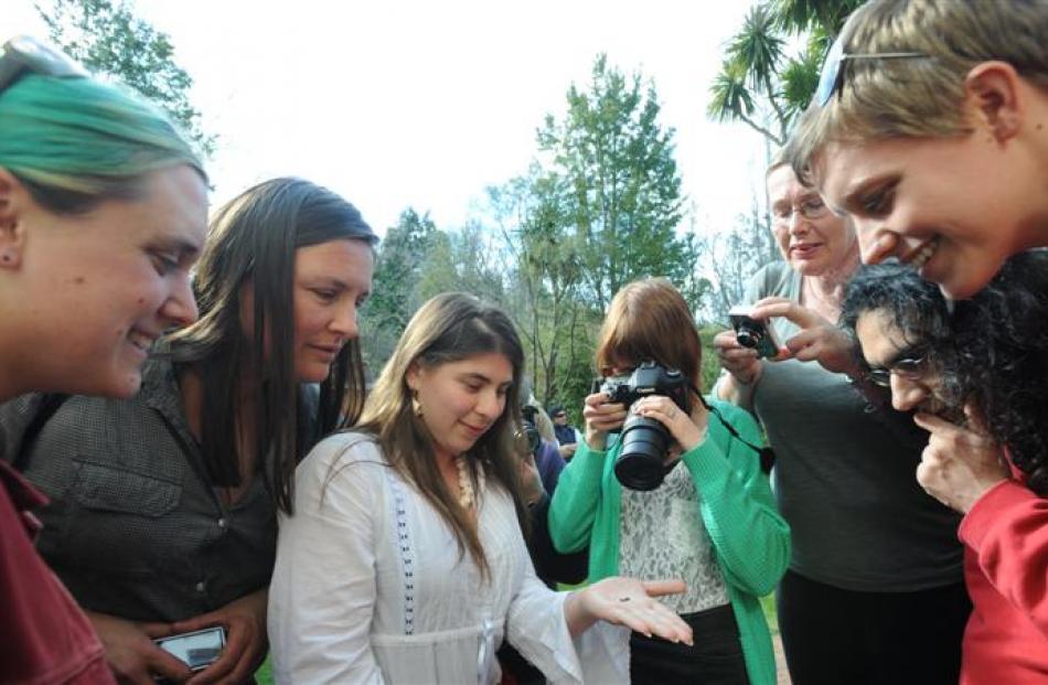 Getting up close to a Peripatus during a tour of the specimen's Caversham Valley habitat...