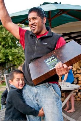 Glenorchy Local Wild Food Challenge overall winner Shaun Fa'Amalepe, of Arrowtown, celebrates his...