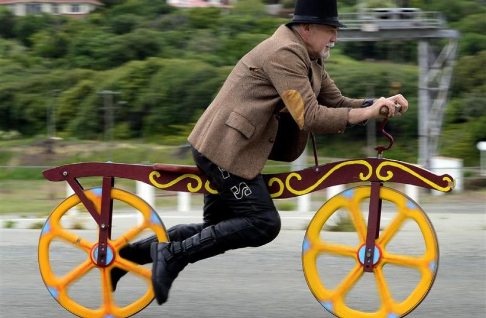 Graham Brown, of Loburn, rides an 1816 Draisine. Photo by Peter McIntosh.