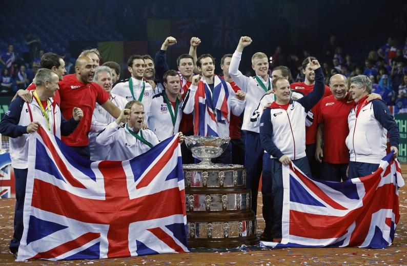 Great Britain players celebrate after winning the Davis Cup. Photo: Reuters