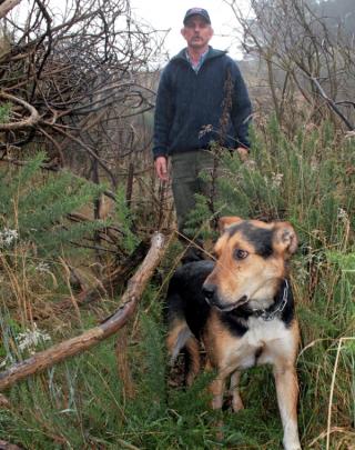 Greg Wilson and his dog Jock, near the mine shaft at Hindon, 
...