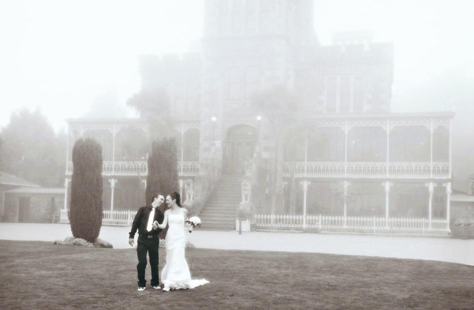 Gregg and Rebecca Dowling married at Larnach Castle last year. MCROBIE STUDIOS.
