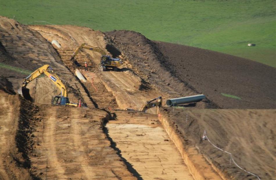 Heavy machinery works on stage 2 of the North Otago Irrigation Company's irrigation scheme  near ...