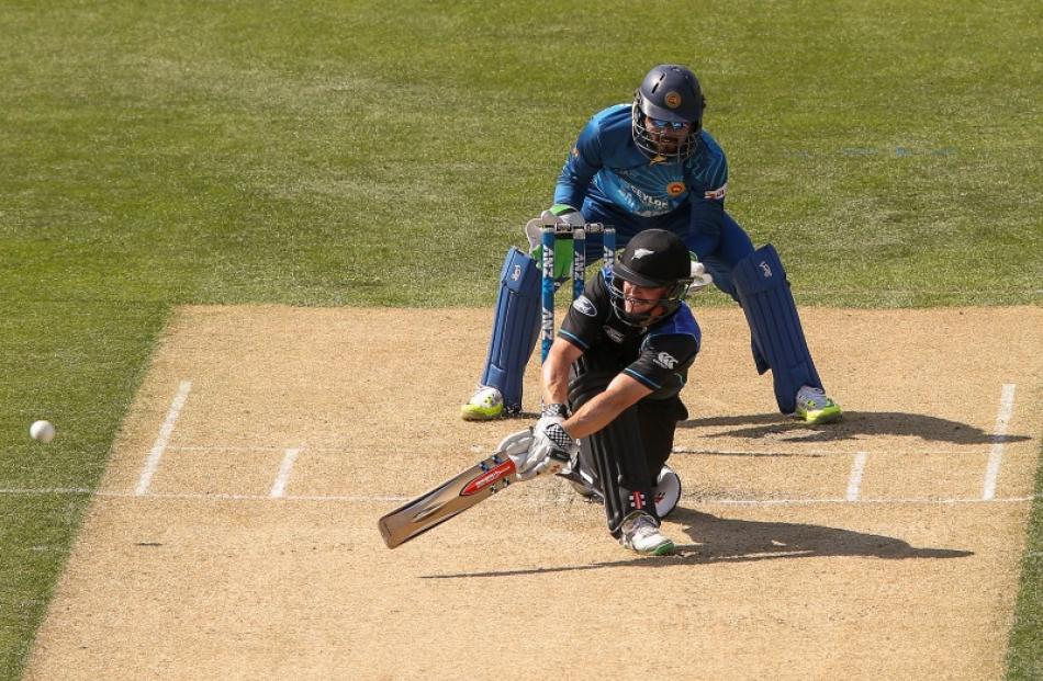 Henry Nicholls sweeps during his debut ODI innings for New Zealand. Photo: Getty Images