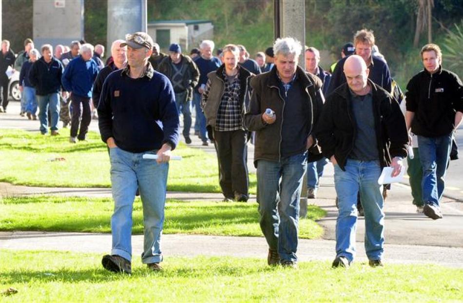 Hillside Engineering workers leave Carisbrook after meeting KiwiRail chiefs and learning 40 jobs...