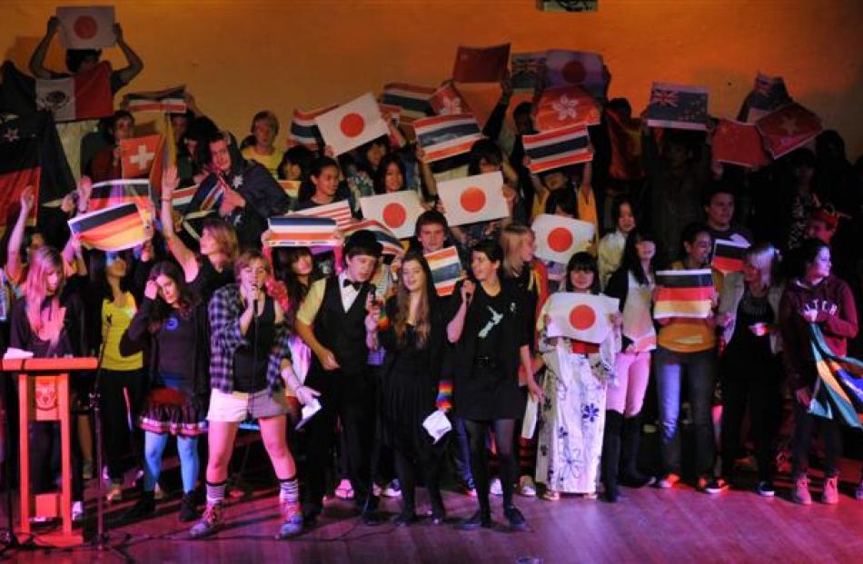 International pupils from Logan Park High School combine to celebrate Race Unity Day yesterday.