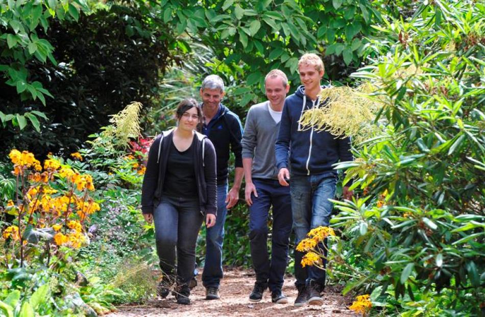 International students (from left) Nathalie Jacquier, of France, Matthias Spall, of Germany,...