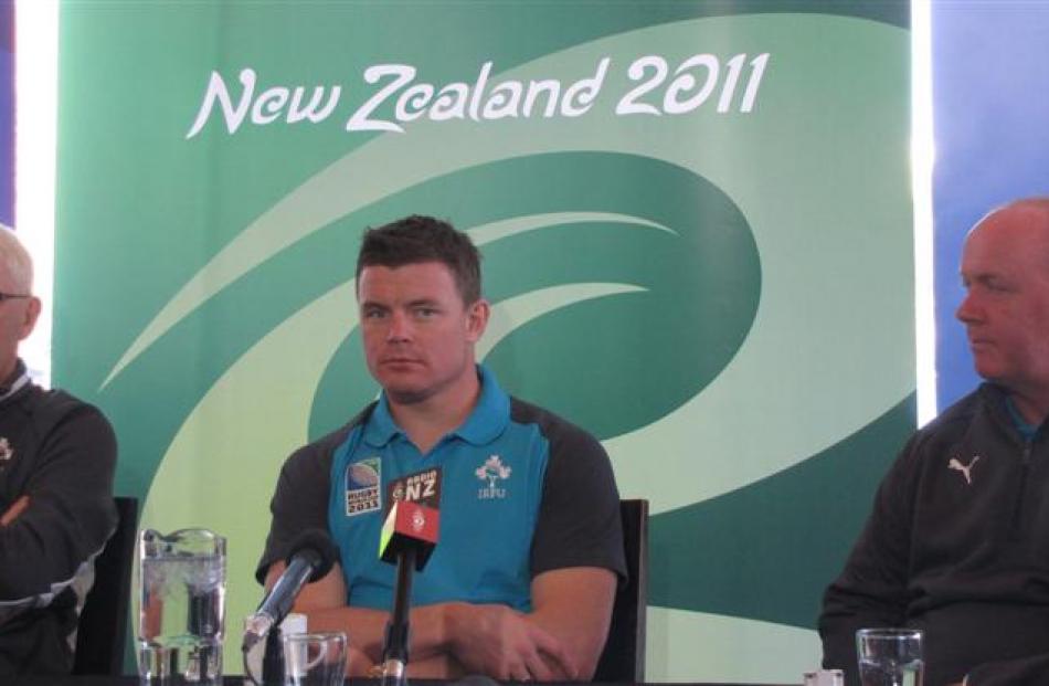 Ireland 2011 RWC squad manager Paul McNaughton (left), captain Brian O'Driscoll and coach Declan...