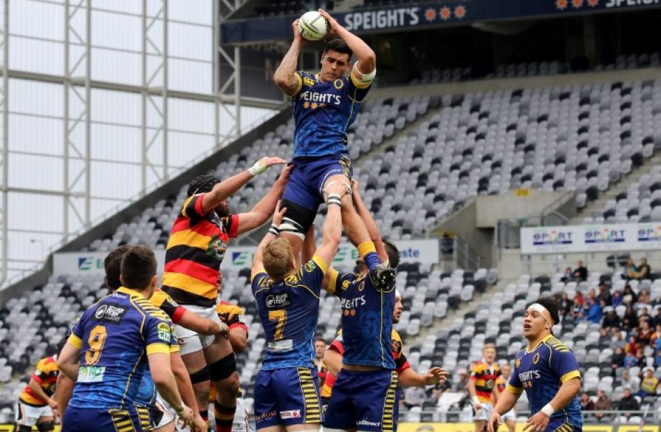 Jackson Hemopo takes a lineout ball during the match between Otago and Waikato in Dunedin in...