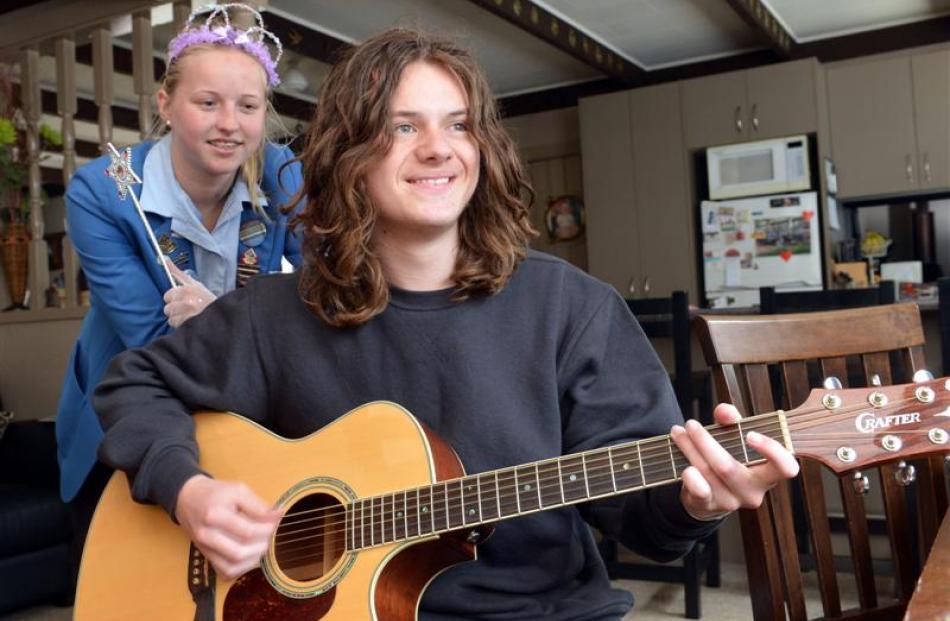 Jake Cropley practises for today's royal performance, with his cousin, Casey Kruishoop (16),...