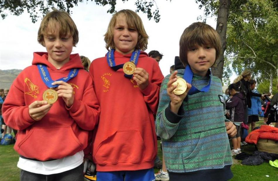 Jayden Lapsely-Fowle, Levi Collins and Taine Wallace, Arrowtown School winners years 5 and 6 boys...