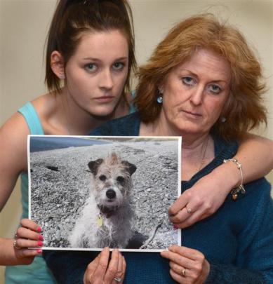Jayne Bush (19) and her mother Debbie hold a treasured photo of their missing dog Ali, who  was...