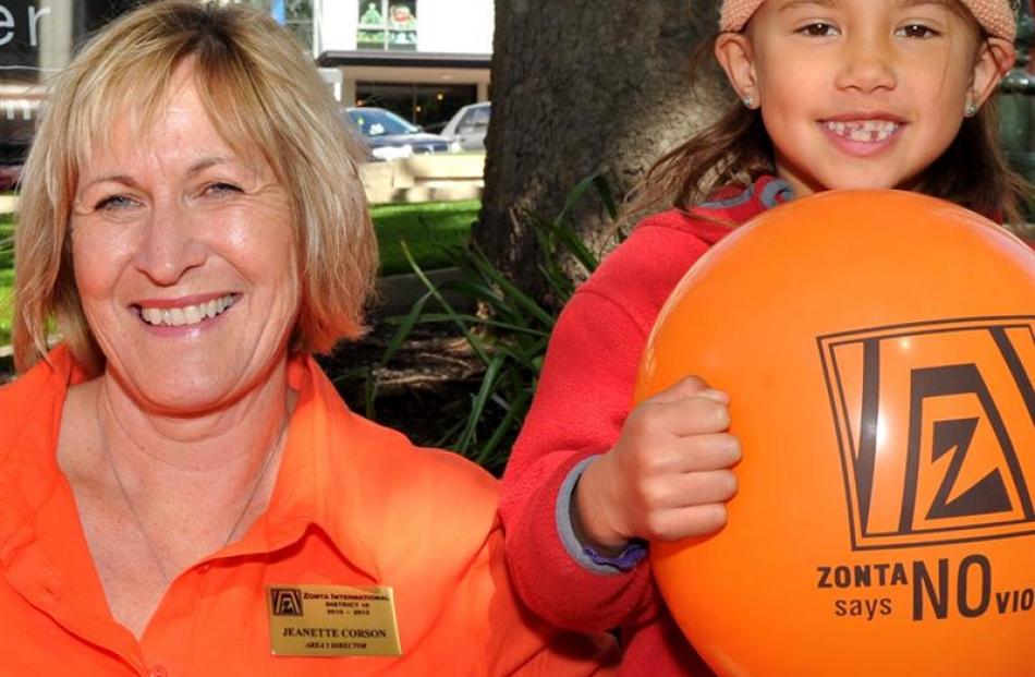 Jeanette Corson, chairwoman of the United Nations Committee for Zonta, and Taisja Kahui (6), of...