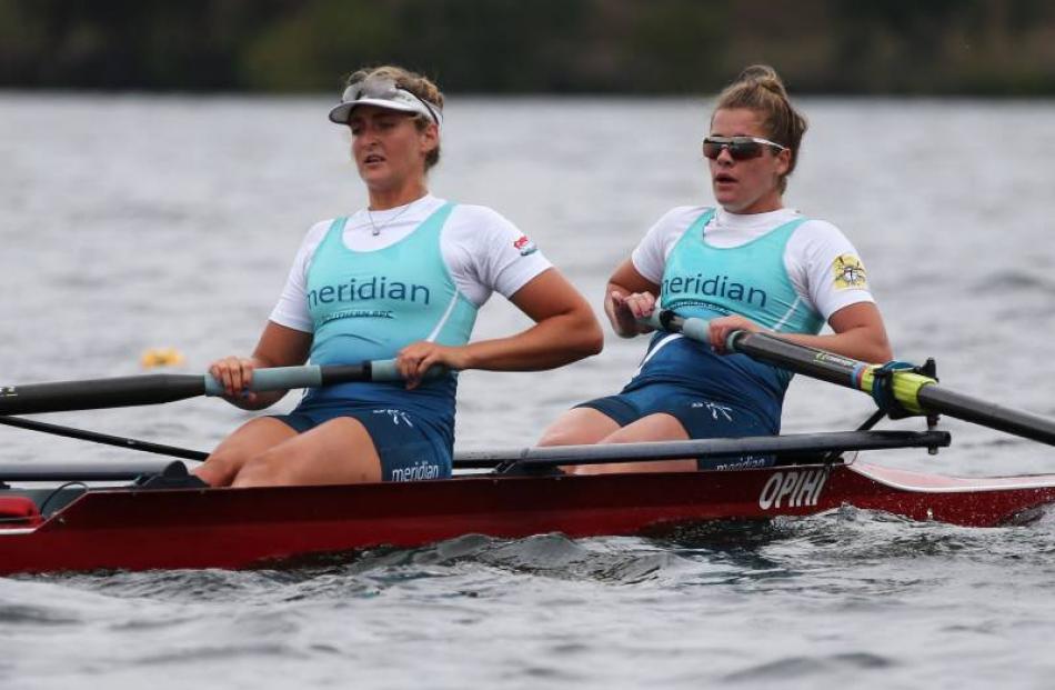 Jo Kearney (right) and Kristen Froude compete in the women's under-22 coxless pair at the New...