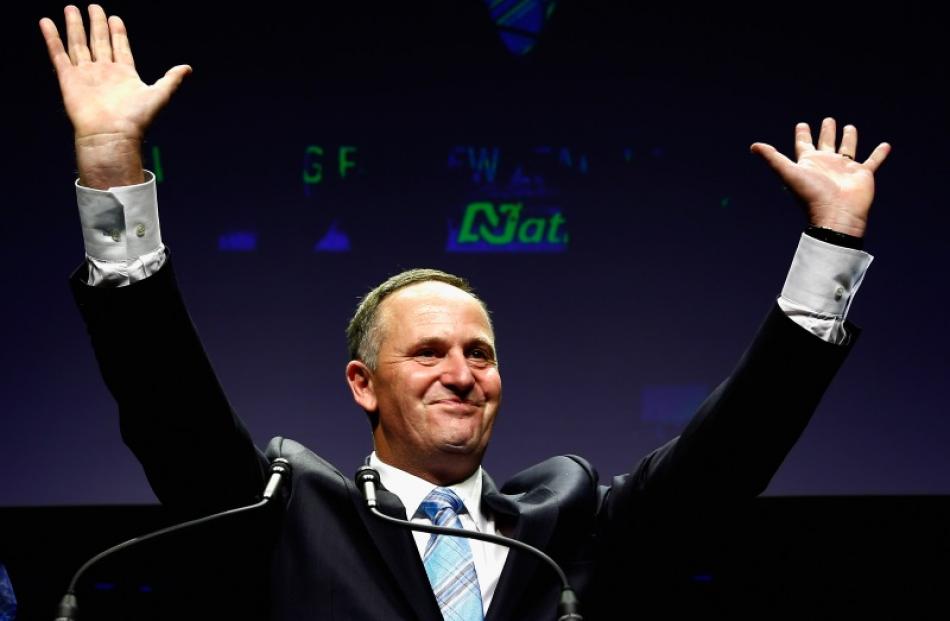 John Key delivers his victory speech. Photo by Getty